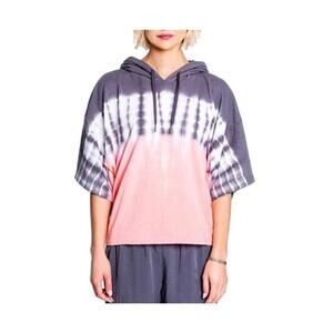 PJ Salvage NWT Peach Gray White 3/4 Sleeve Tie Dye Hoody Soft Lightweight XL